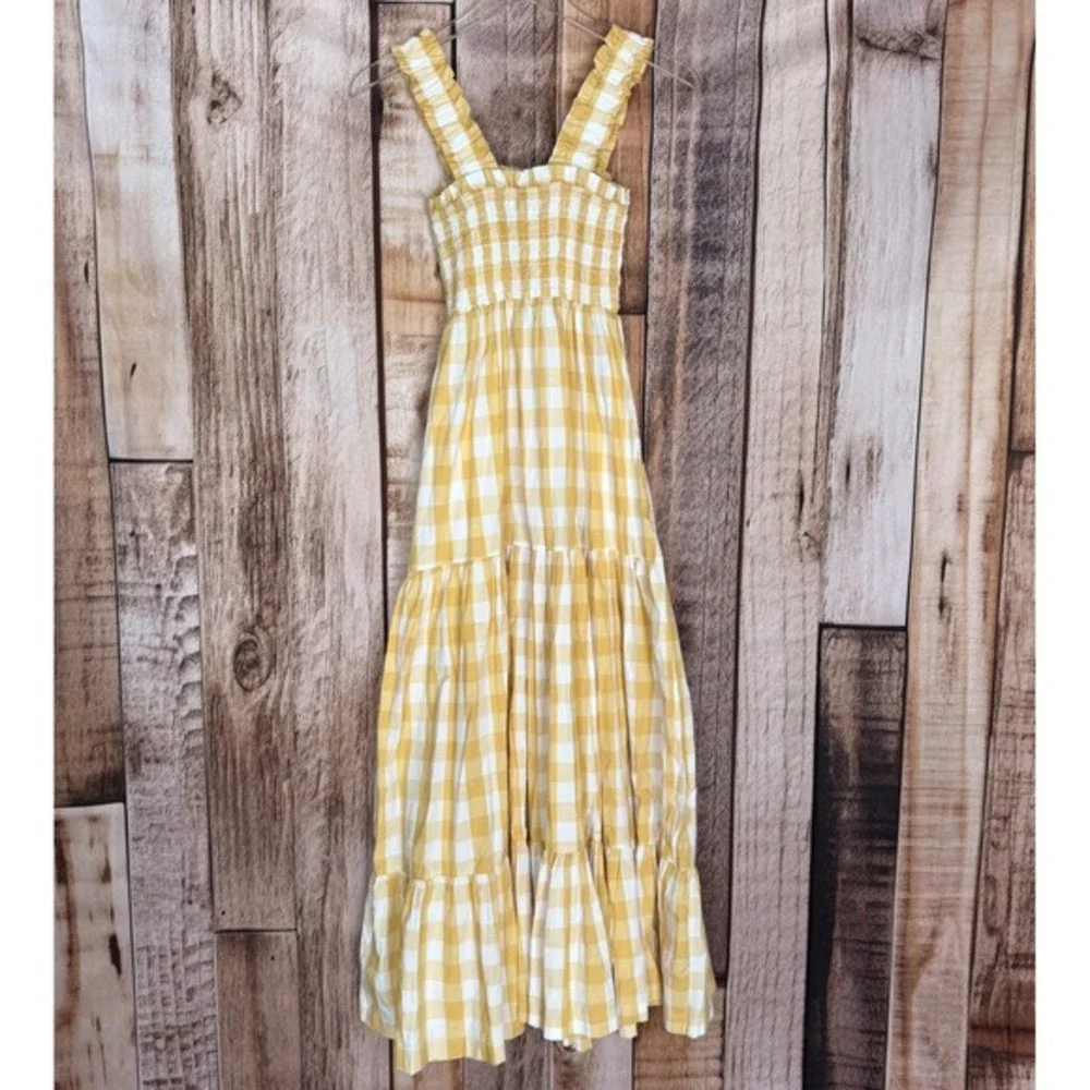 Abercrombie & Fitch Dress Gingham Smocked Maxi Cottagecore Prairie Summer XS NWT
